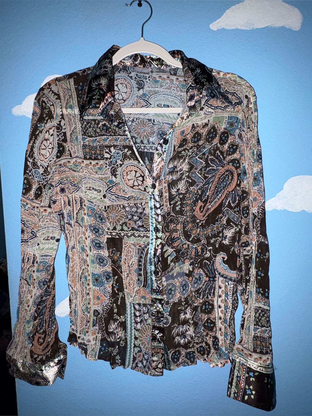 No Boundaries -  Multicolor Paisley Button Collar Blouse